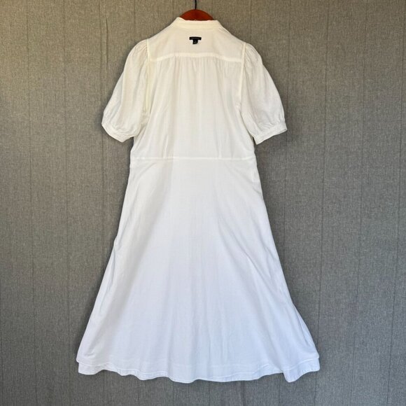 Ann Taylor ivory Linen Blend Short Puff Sleeve Button Front Midi Dress Size 16 - Picture 13 of 17